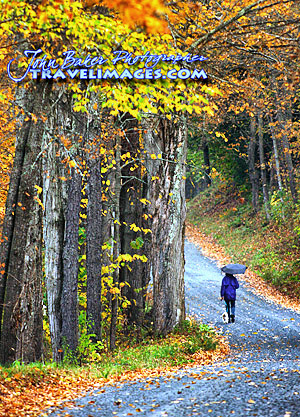 Lady with umbrella, Vermont, New England