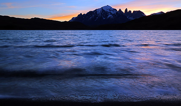 Sunset at Largo Amarga and the Paine Massiff, Torres del Paine, Chile
