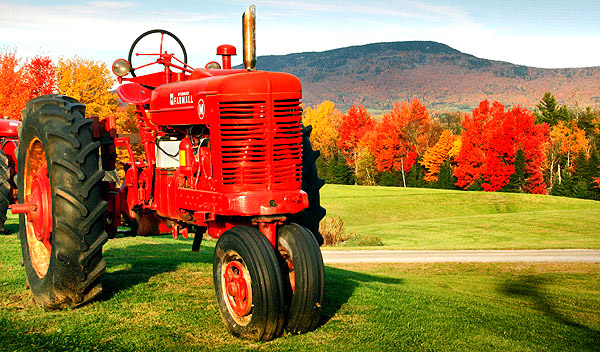 Red tractor and fall colors, Vermont, New England