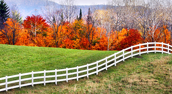 White fence, Darling Hill Road, Vermont, New England